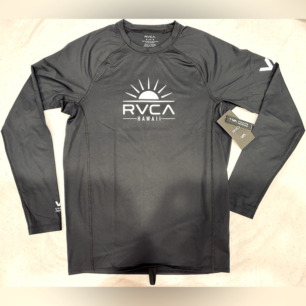 RVCA Sunny Hawaii Long Sleeve Rashguard - Black - Med BNWT!